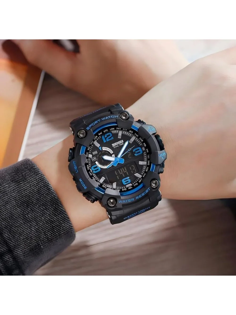 Men Black Blue Analog Quartz S-Shock Waterproof Outdoor Sports LED Digital Watch